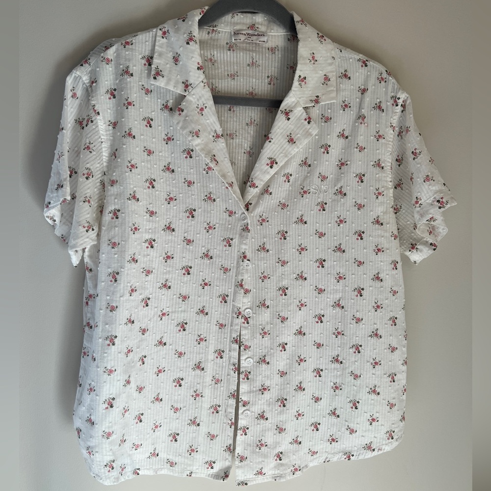 Sheer floral button down top